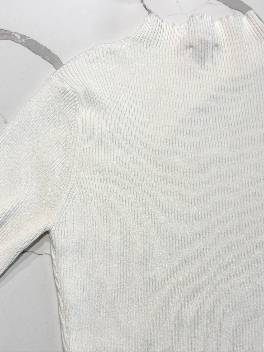 EESome White Ribbed Mock Turtleneck Sweater with Asymmetric Cutout Viscose Small